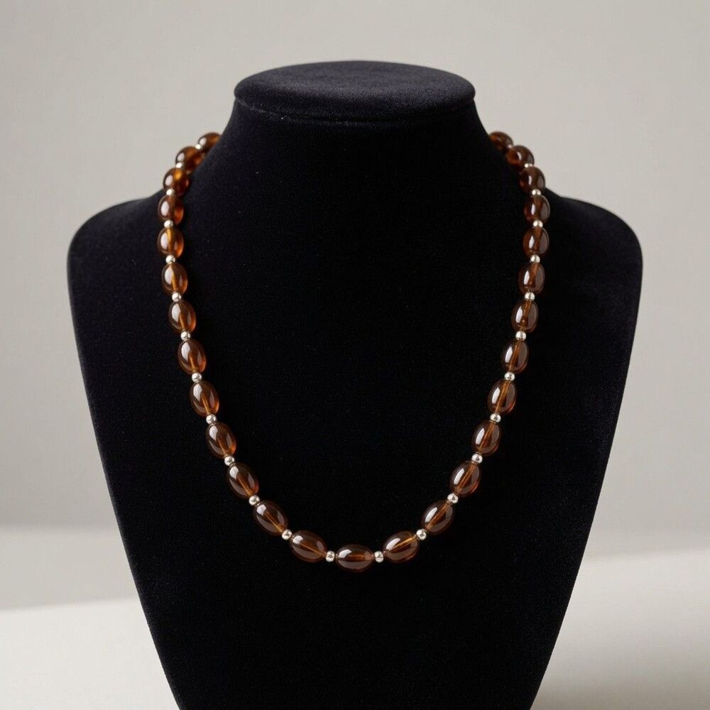 Avon 1980 Turtle Bay Necklace Faux Tortoise Brown Plastic Beaded Original Box